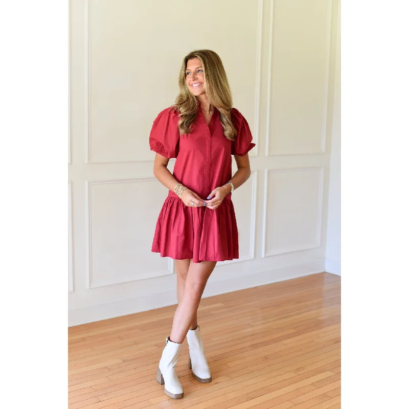 Analeese Red Collared Tiered Mini Dress