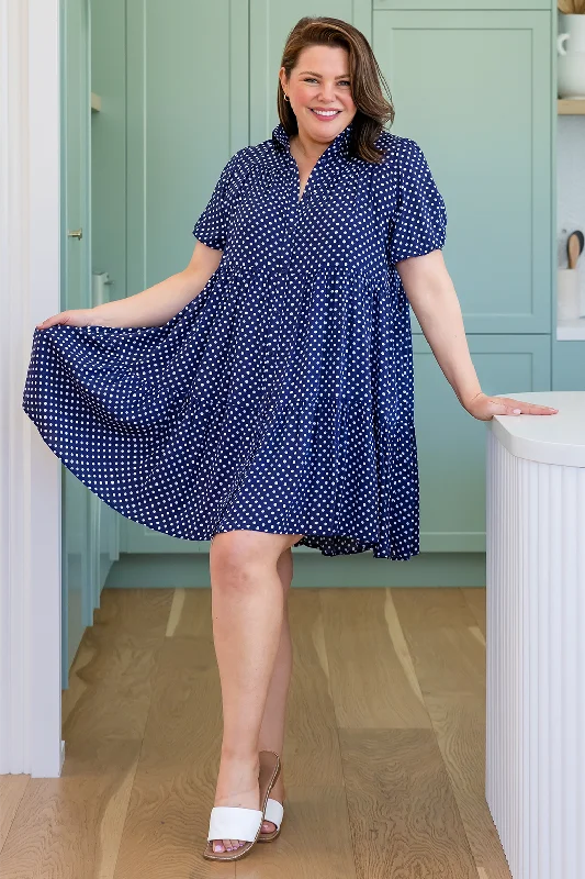 Anderson Dress Navy White Mini Spot