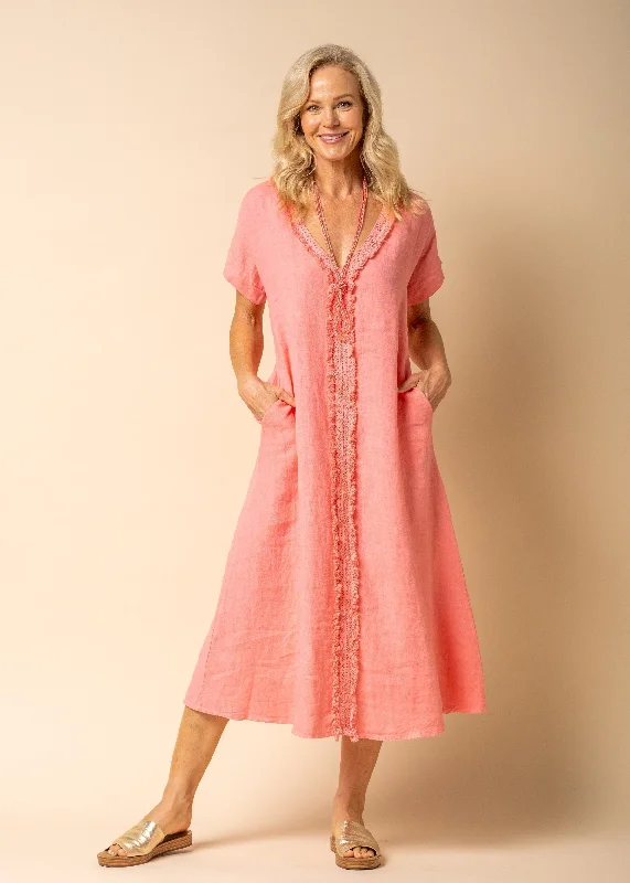 Bindy Linen Dress in Coral Crush