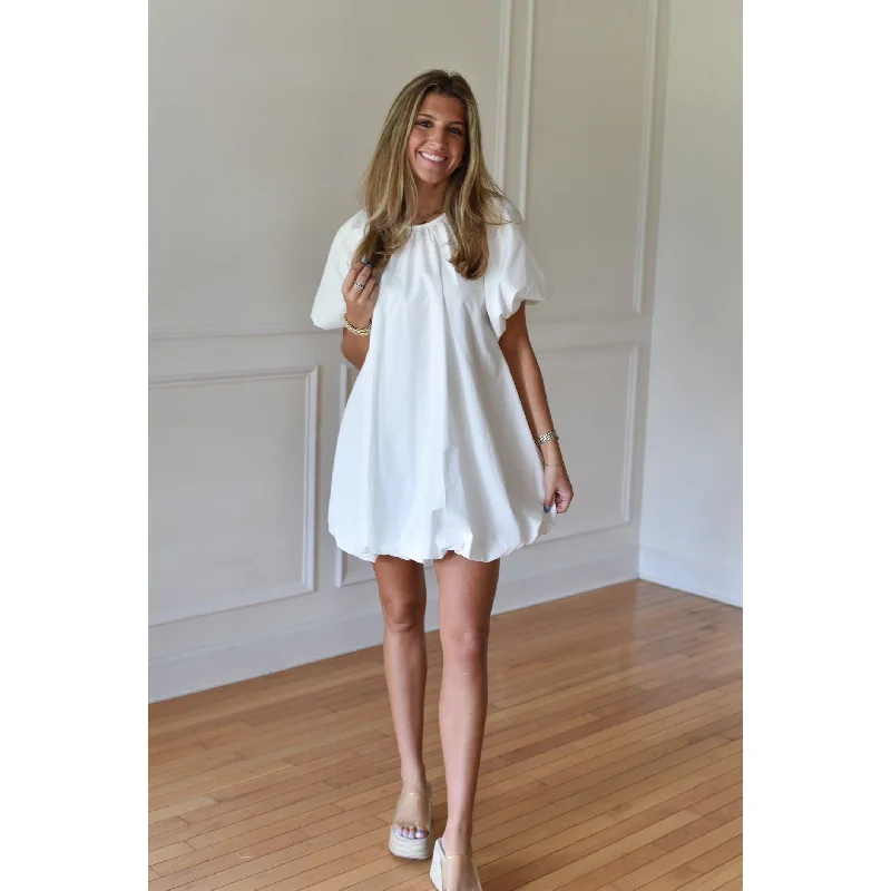 Florentine White Puff Smock Mini Dress