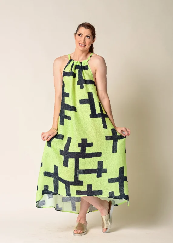 Holly Linen Dress in Lime Splice