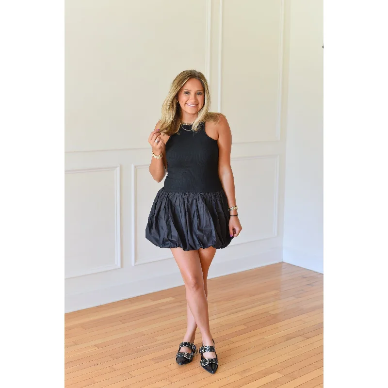 Kelby Black Bubble Hem Mini Dress