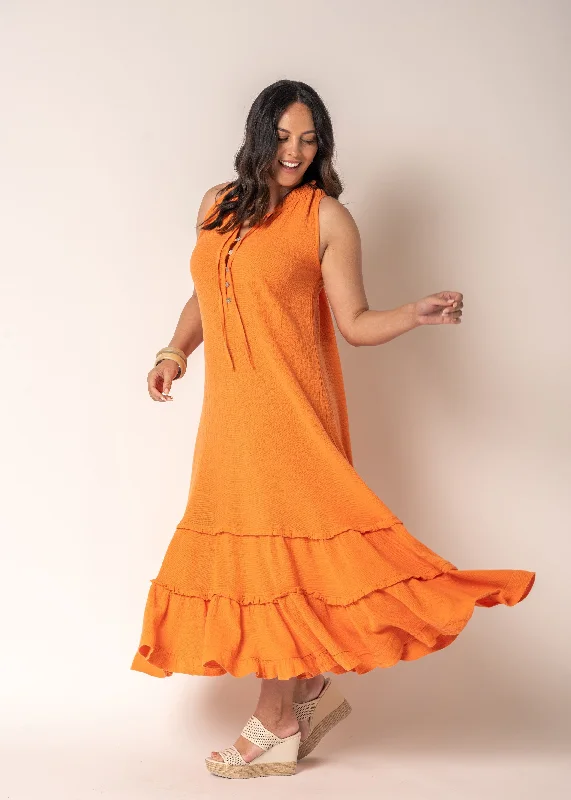 Lyla Linen Dress in Sunset Orange