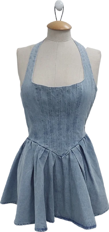 Oh Polly Blue Halter Denim Dress UK 10