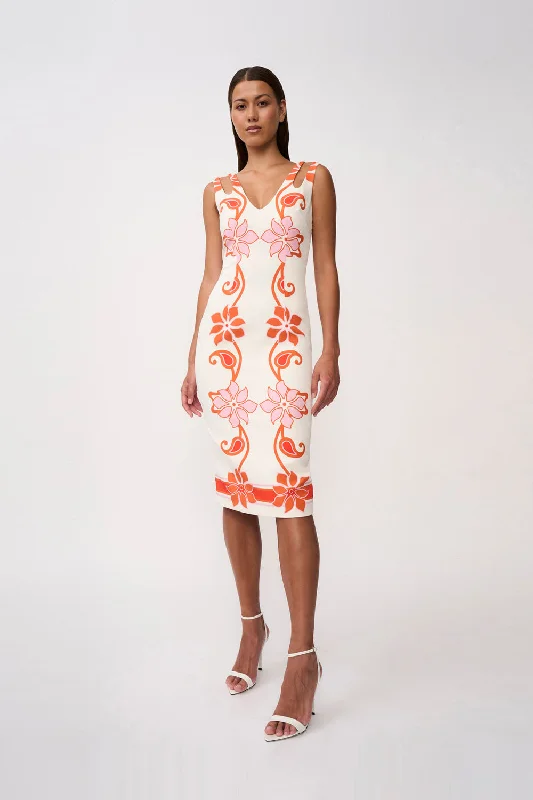 Sierra Paradiso Shift Midi Dress- Pink Red Orange