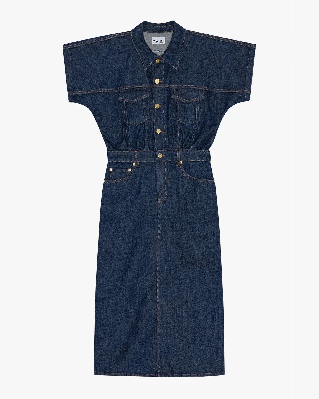 Rinse Stitching Denim Midi Dress