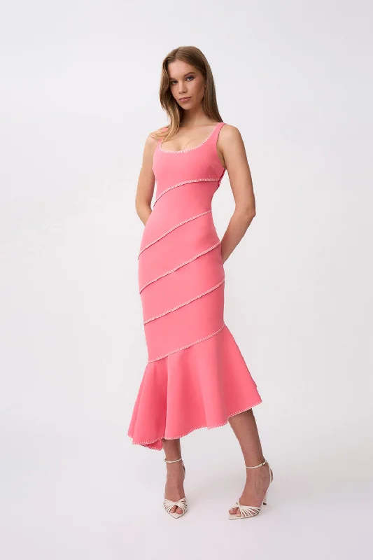 Sylvia Spiral Midi Dress - Pink Ivory