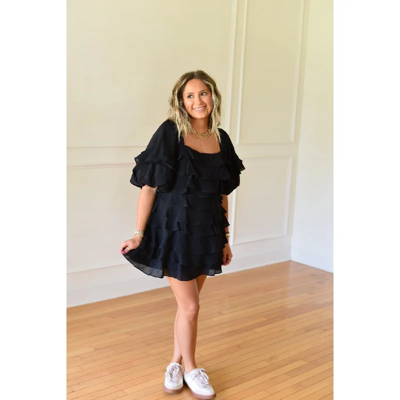 Toulouse Black Tiered Ruffle Layered Mini Dress