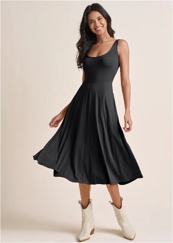 Midi Dress With Pockets - Black