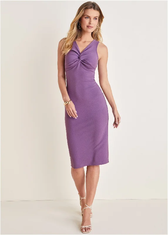 Twist Front Midi Dress - Purple