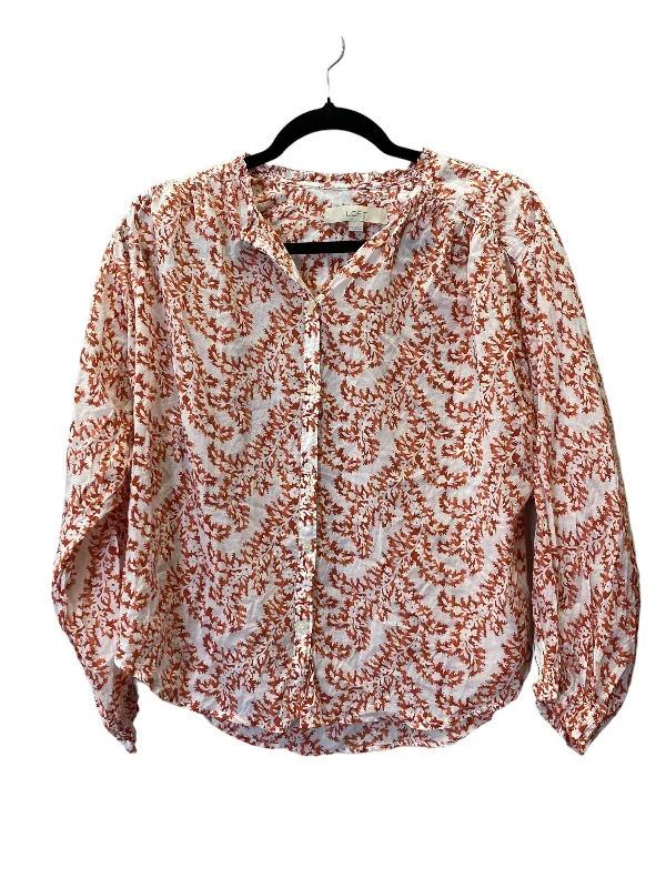 Blouse Long Sleeve By Loft In Red & White, Size: S