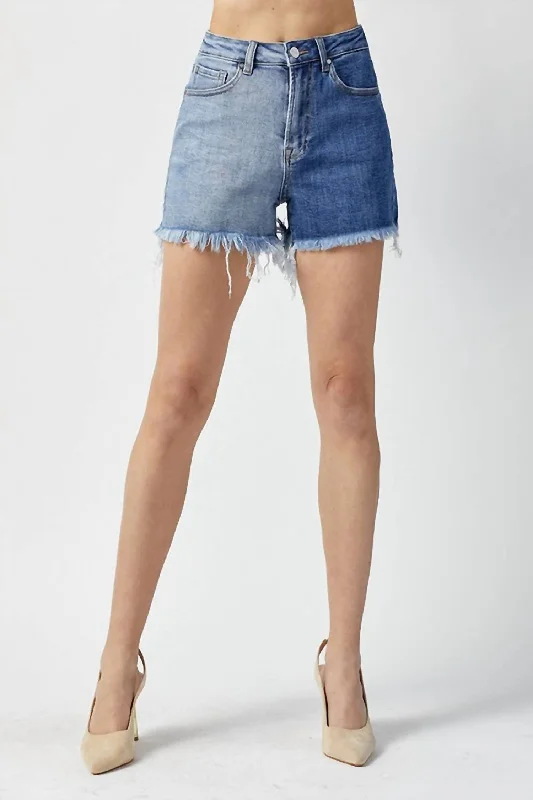 High Rise Two Tone Shorts In Blue