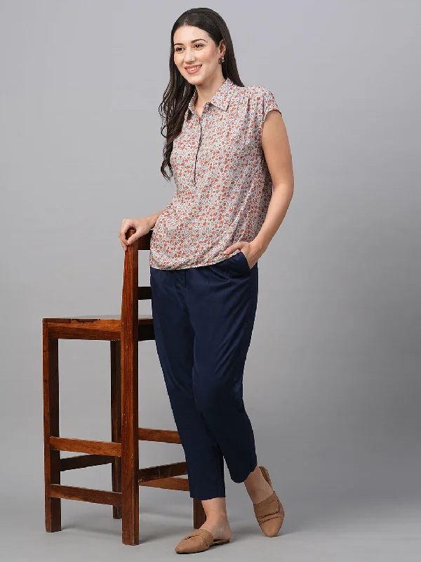 Women's Blue Viscose Boxy Fit Blouse