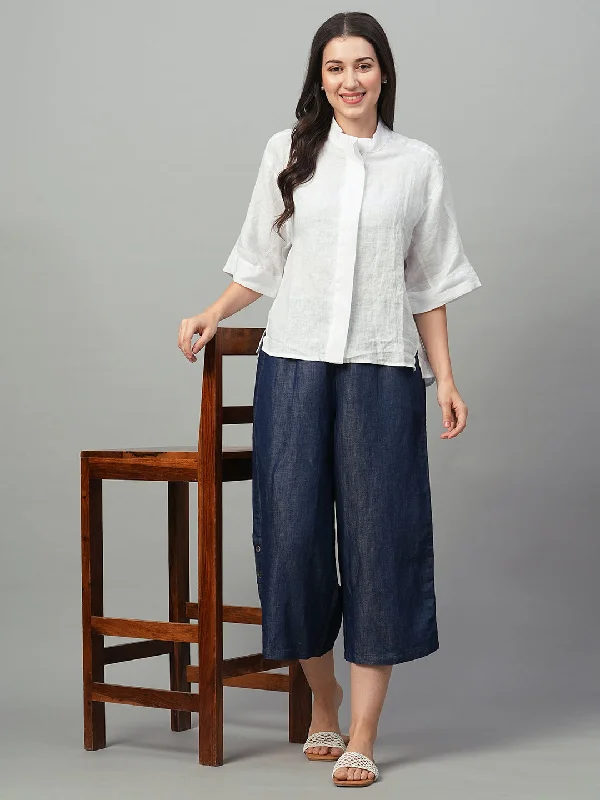 Women's White Linen Boxy Fit Blouse