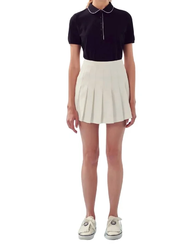 Pleated Tennis Skort In White