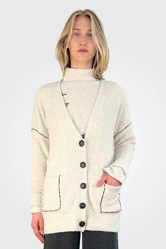 Bouclé Woven Detail Cardigan - Cream Multi