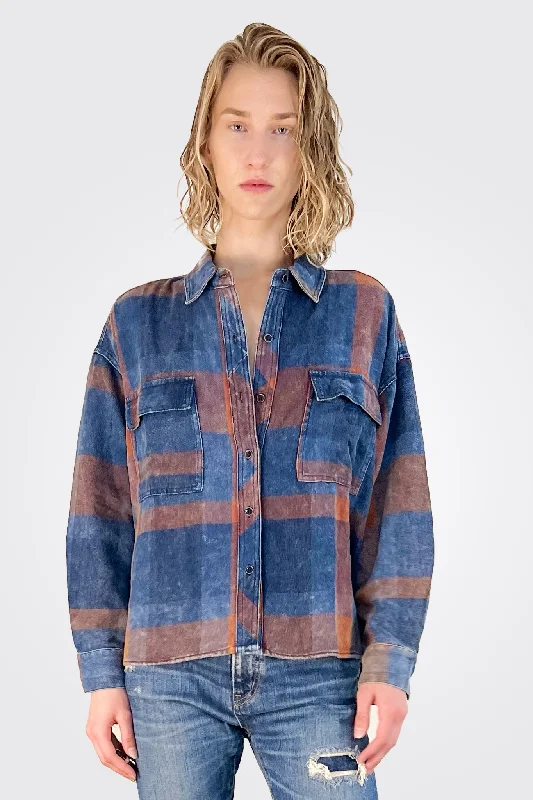 Embroidered Back Flannel - Blue