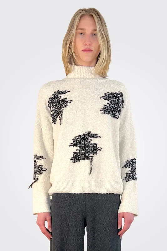 Bouclé High Neck Detail Sweater - Cream Multi