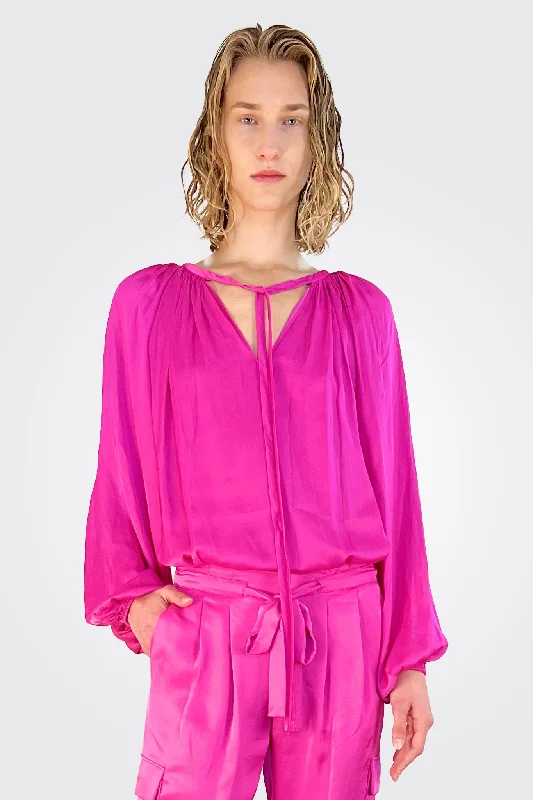 Shiny Paris Long Sleeve Blouse - Pink