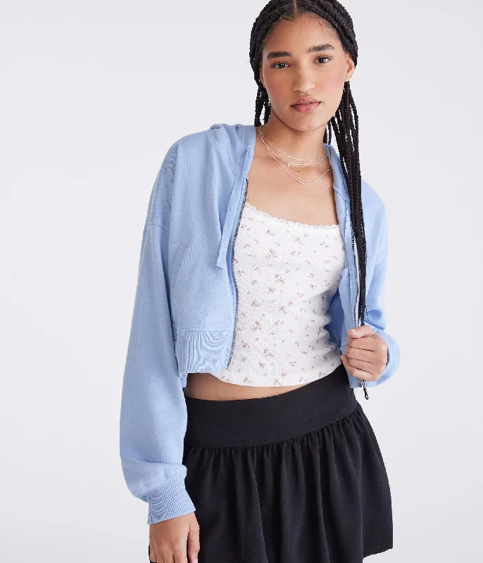 Aeropostale Oversized Cropped Full-Zip Hoodie