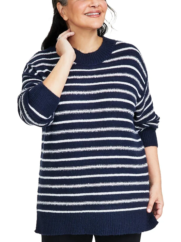 Plus Womens Knit Striped Pullover Sweater