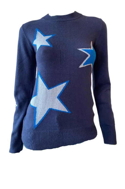 Sanna Star Crew Neck Sweater In Frost Blue/bayou Blue