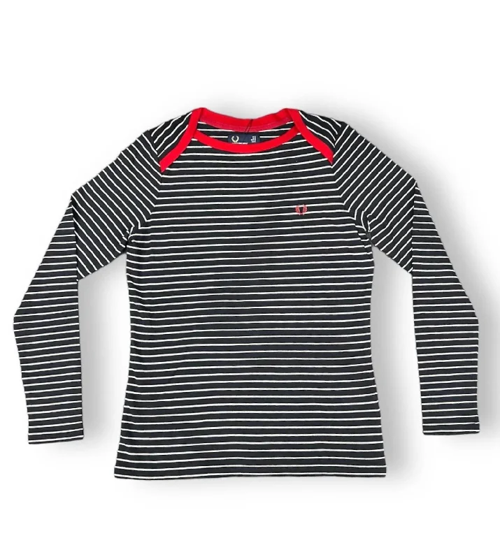 Women's Boat Neck Striped Top In Black