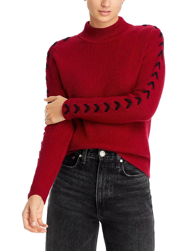 Womens Lace-Up Pullover Mock Turtleneck Sweater