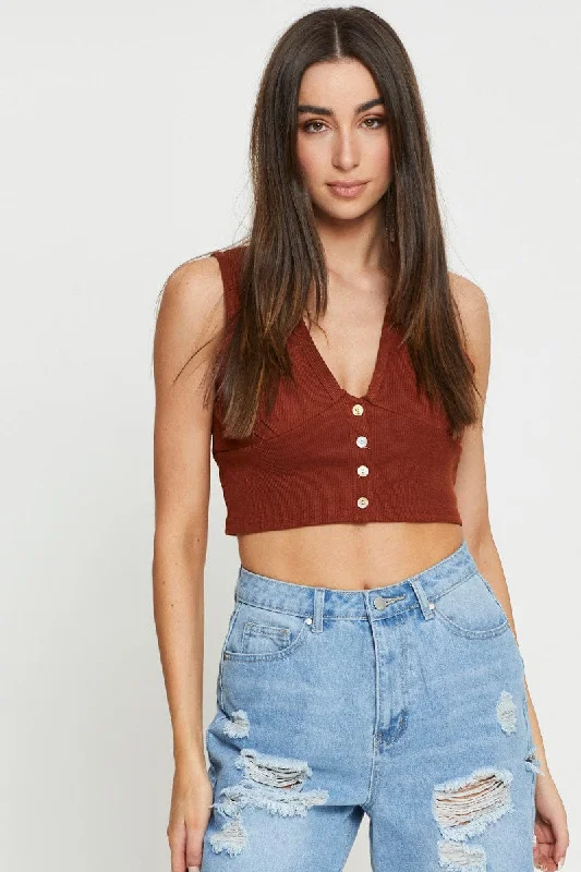 Brown Crop Top Sleeveless