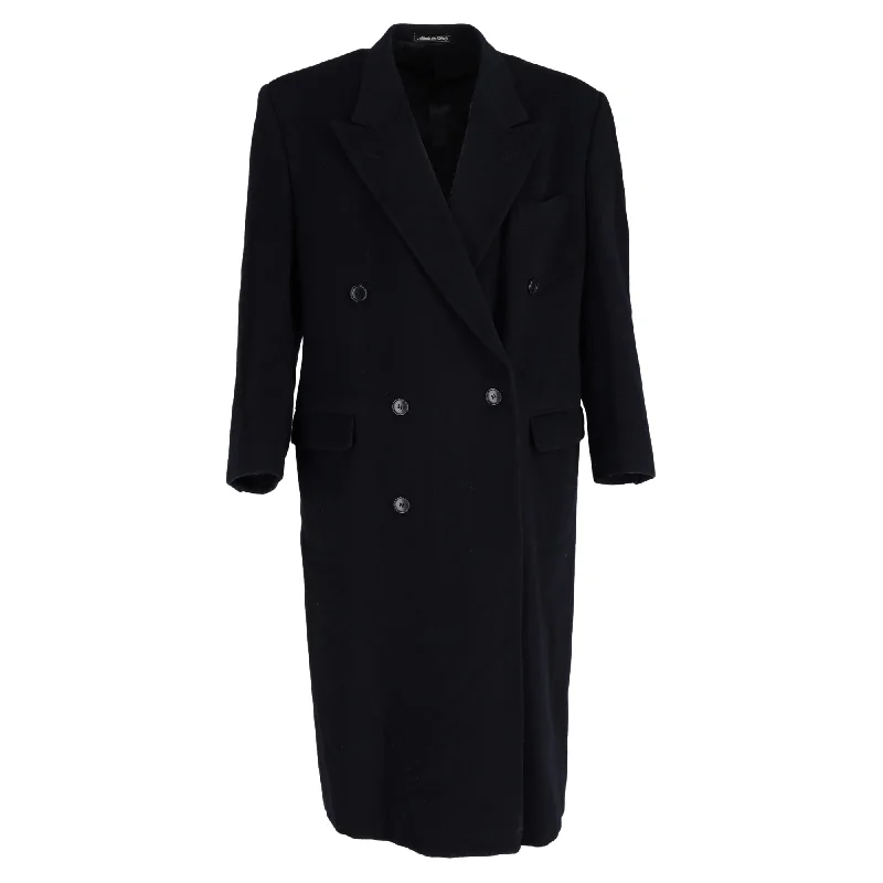 Giorgio Armani Double-Breasted Overcoat in Navy Blue Wool