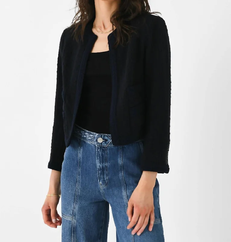 Ollie Cropped Tweed Jacket In Maritime Navy