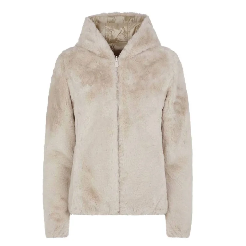 Short Reversible Faux Fur Jacket In Shell Beige