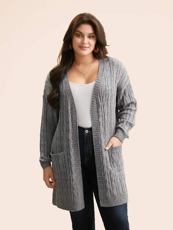 Cable Knit Drop Shoulder Sleeve Cardigan