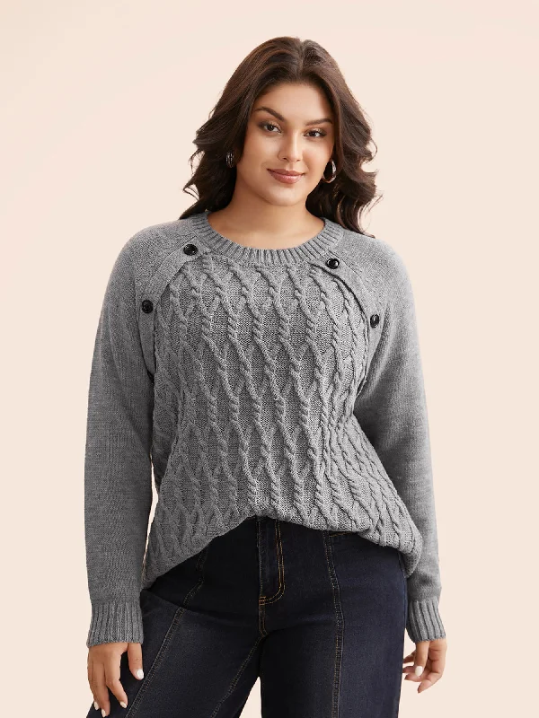 Texture Cable Knit Button Detail Pullover